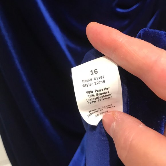 Women Jessica Blue Velvet Sleeveless Mini Dress Size 16 Made in Canada - Picture 4 of 5